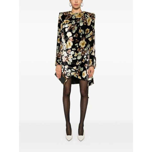 Saint Laurent floral -print velvet wrap dress Size 38/ M